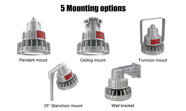 8. Five installation methods to adapt to various scenes LED modern explosion-proof lamp 40W 70W can choose 5000K IP66 waterproof and dustproof IK10 explosion-proof lighting 100-277VAC 140lmw