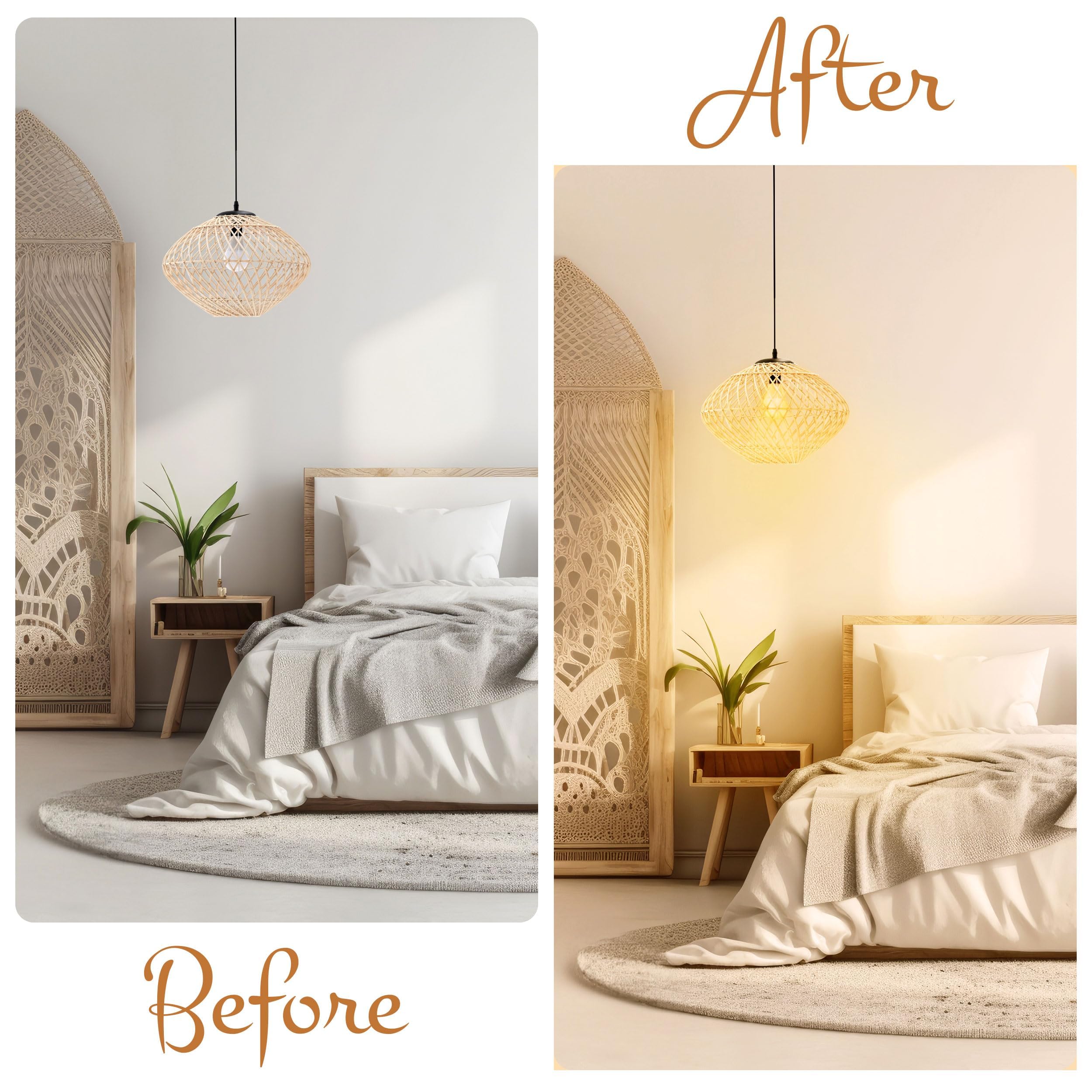 15.7” Large Rattan Chandelier for Dining Room - Boho Light Fixture Kitchen Island - Rattan Pendant Light for Bedroom - Coastal Pendant Light - Rattan Basket Light Fixture - Wicker Chandelier 