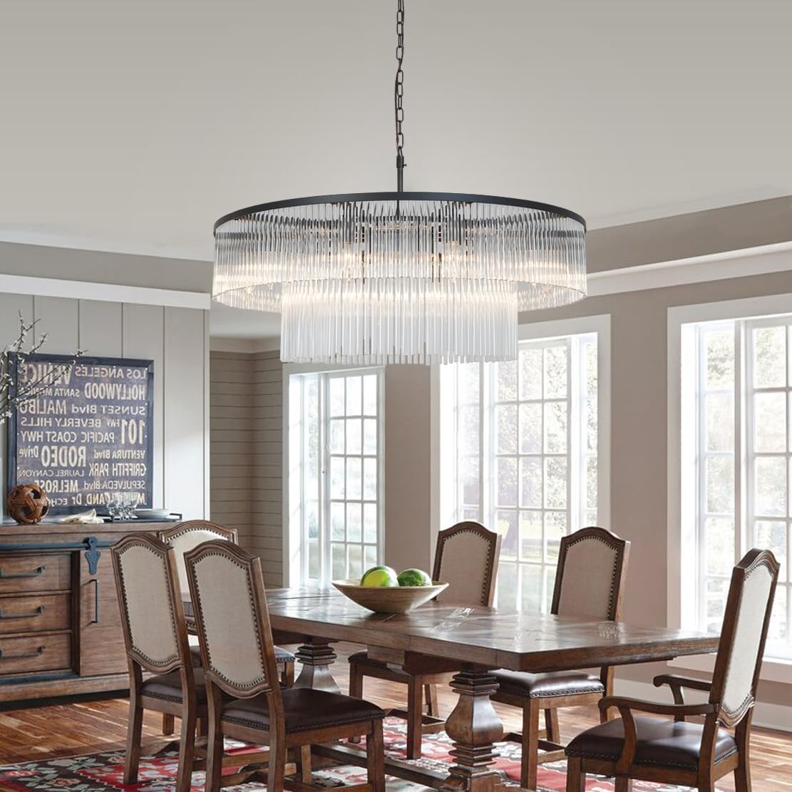  Modern Chandelier, Crystal Glass Chandelier Lighting, Round Dining Room Chandelier Contemporary Pendant Ceiling Light for Bedroom Foyer Entryway