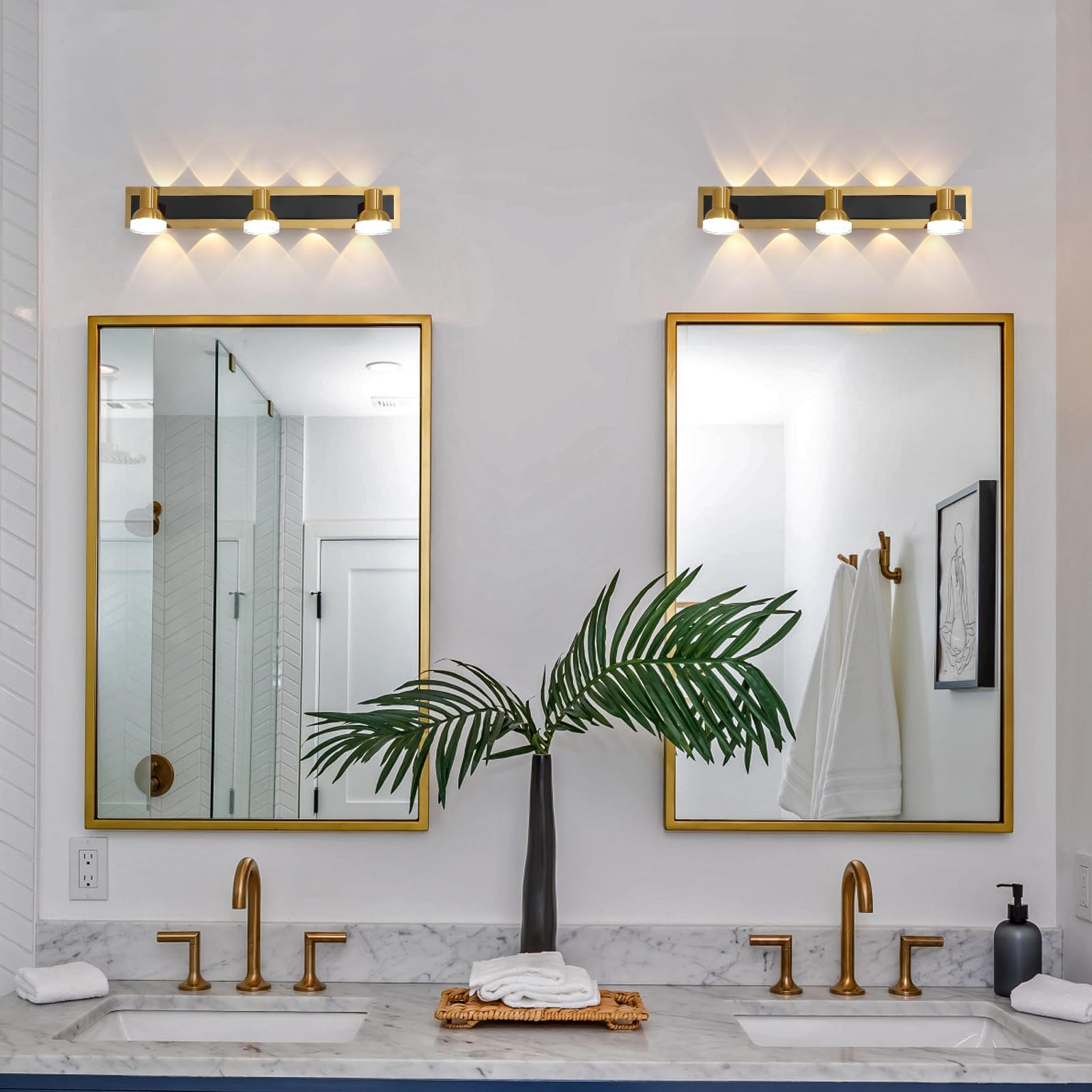 Black and Gold Bathroom Lighting Fixtures Over Mirror, Modern Vanity Lights Features 360 Rotatable Head, 3 Light Color Options Bathroom Vanity Light for Mirror, Bathroom 