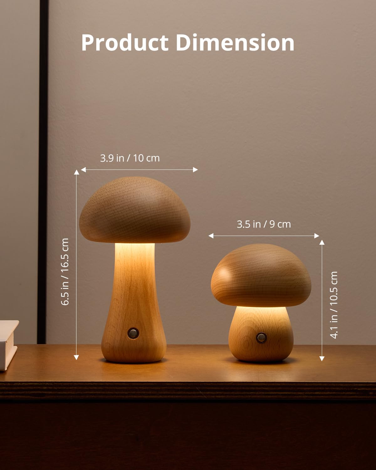 Wood Mushroom Lamp, LED Touch Bedside Mushroom Light, Portable Cordless Battery Lamp for Bedroom/Christmas