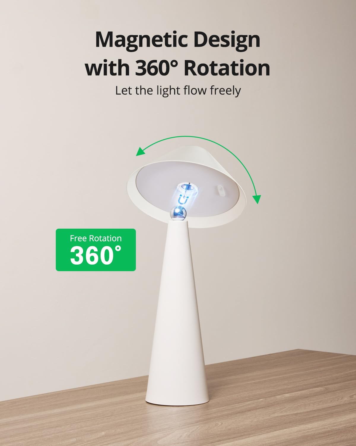 Magnetic Cordless Table Lamp, Rechargeable LED Lamp with Rotatable Shade, 3-Color Dimming for Home Use 