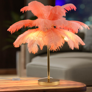 Ostrich Feather Table Lamp with Plug in Wire Modern Feather Lamp 3-Light Bedside Table Lamp for Living Room, Bedroom and Office 24” Tall Feather Desk Lamp