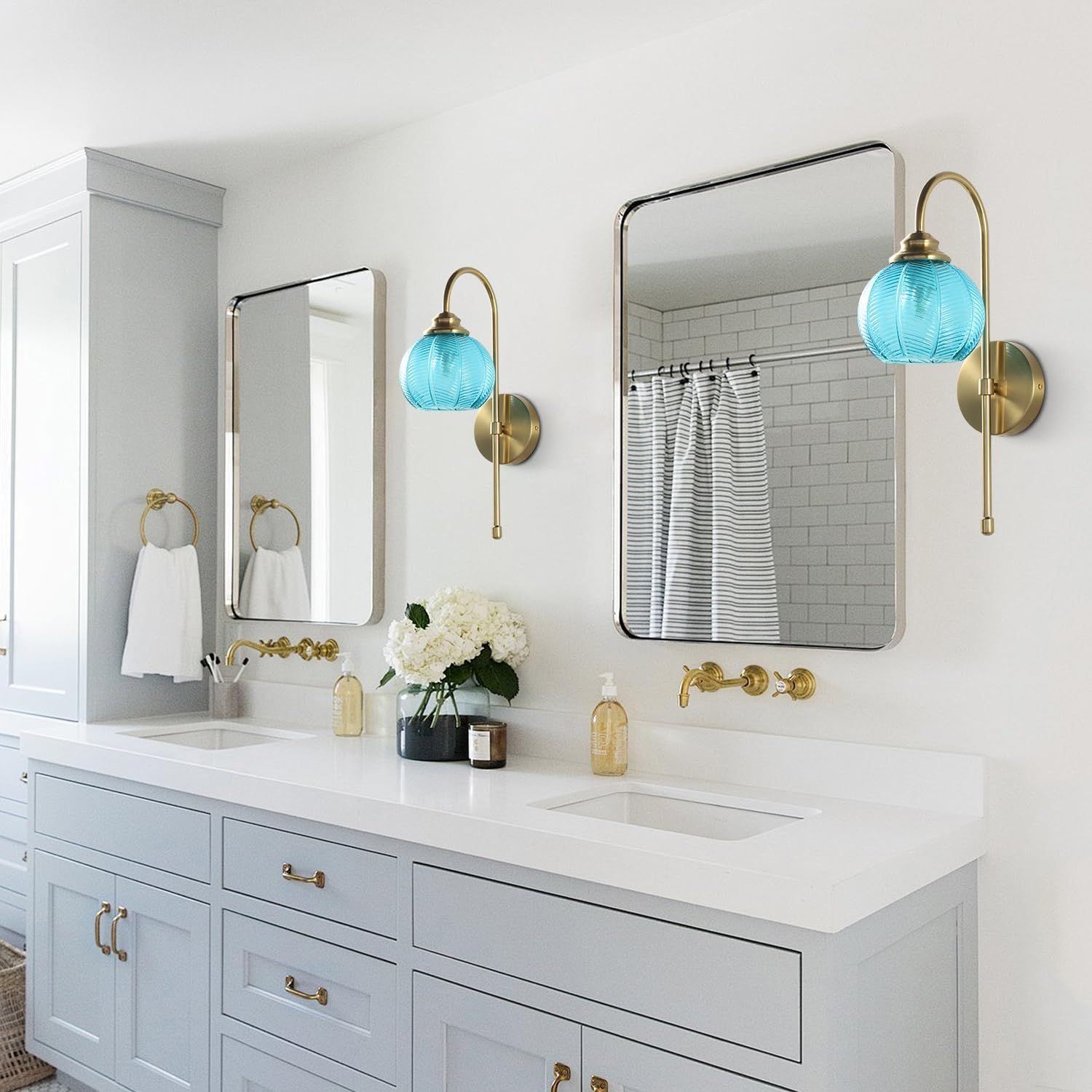 Glass Wall Sconce Mid Century Vintage Wall Lamp Modern Globe Bathroom Sconces Wall Lighting Brass Gold Wall Sconces Long Thin Wall Sconce Bedroom Bedside Wall Lamp