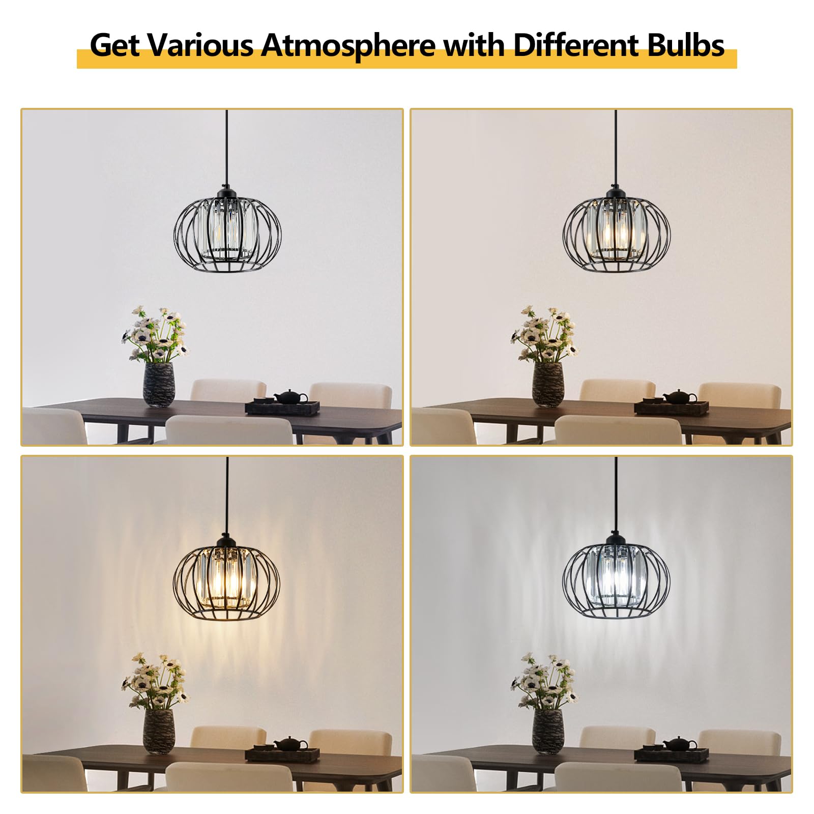 Brushed Pendant Light Fixtures, Modern Crystal Hanging Ceiling Light, Farmhouse Small Chandeliers, Metal Cage Pendant Lighting, Adjustable Pendant Lights Kitchen Island, Hallway