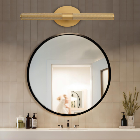 Wall Scones 19.7inch Brass Colour Vanity Mirror Lights for Pictures on Wall, Rotatable 360°Wall Lighting Linear Knurled Texture Wall Sconce, Gold Wall Lamps for Living Room Bedroom Bathroom 
