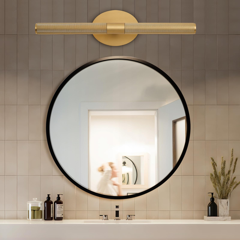 Wall Scones 19.7inch Brass Colour Vanity Mirror Lights for Pictures on Wall, Rotatable 360°Wall Lighting Linear Knurled Texture Wall Sconce, Gold Wall Lamps for Living Room Bedroom Bathroom 
