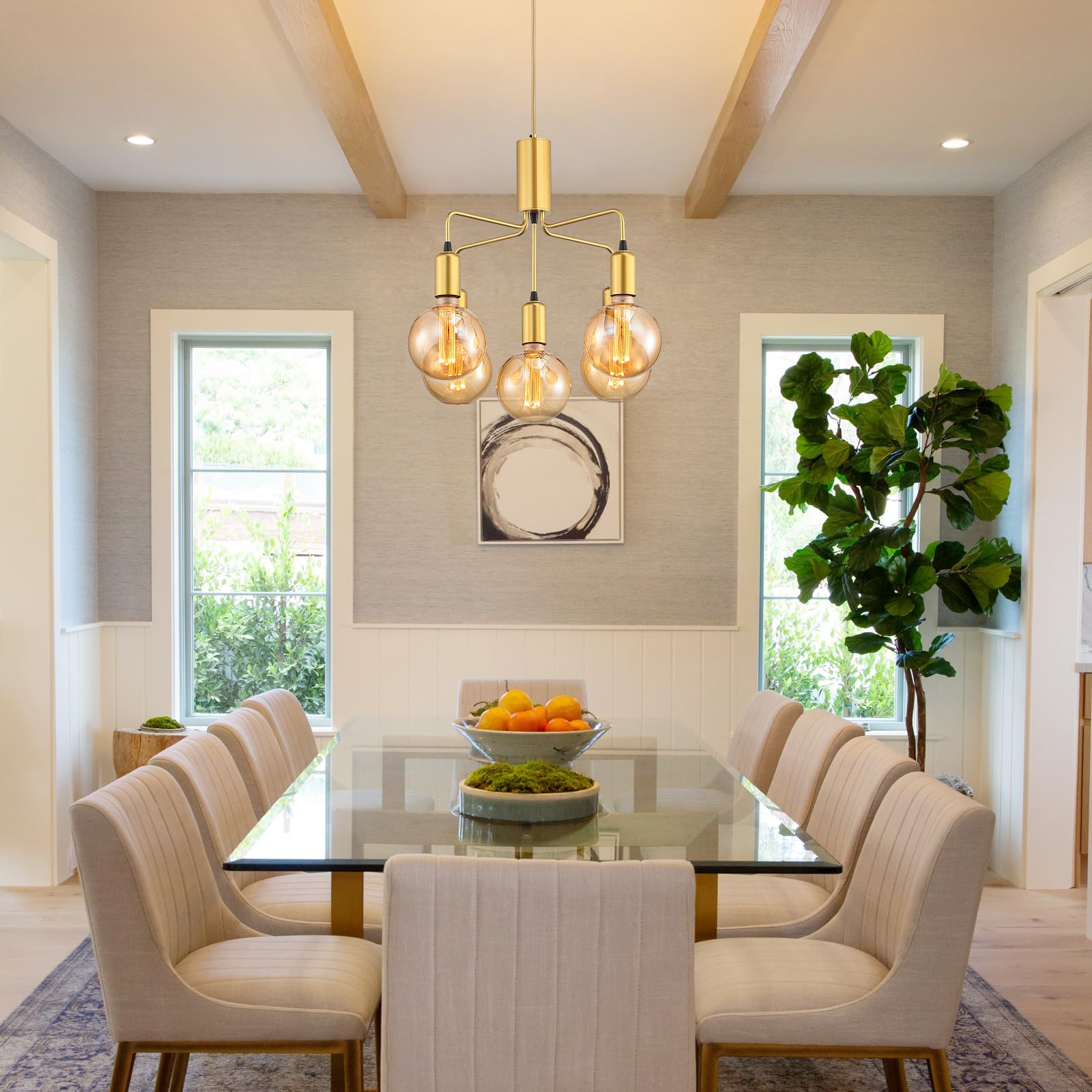 5-Lights Gold Chandelier Light Fixture Modern Metal Globe Pendant Light Sputnik Chandeliers Hanging Ceiling Light Fixture for Dining Room Living Room, Dining Room, Bedroom, Kitchen