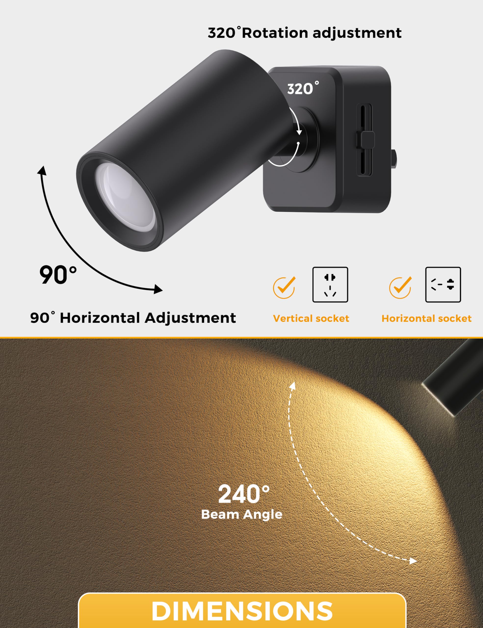 LED Night Light,Night Lights Plug into Wall, 0-100LM Dimmable Brightness, Wall Spotlight Indoor,Dusk to Dawn Sensor,Modern Decor Nightlight for Bathroom,Hallway,Stairs 