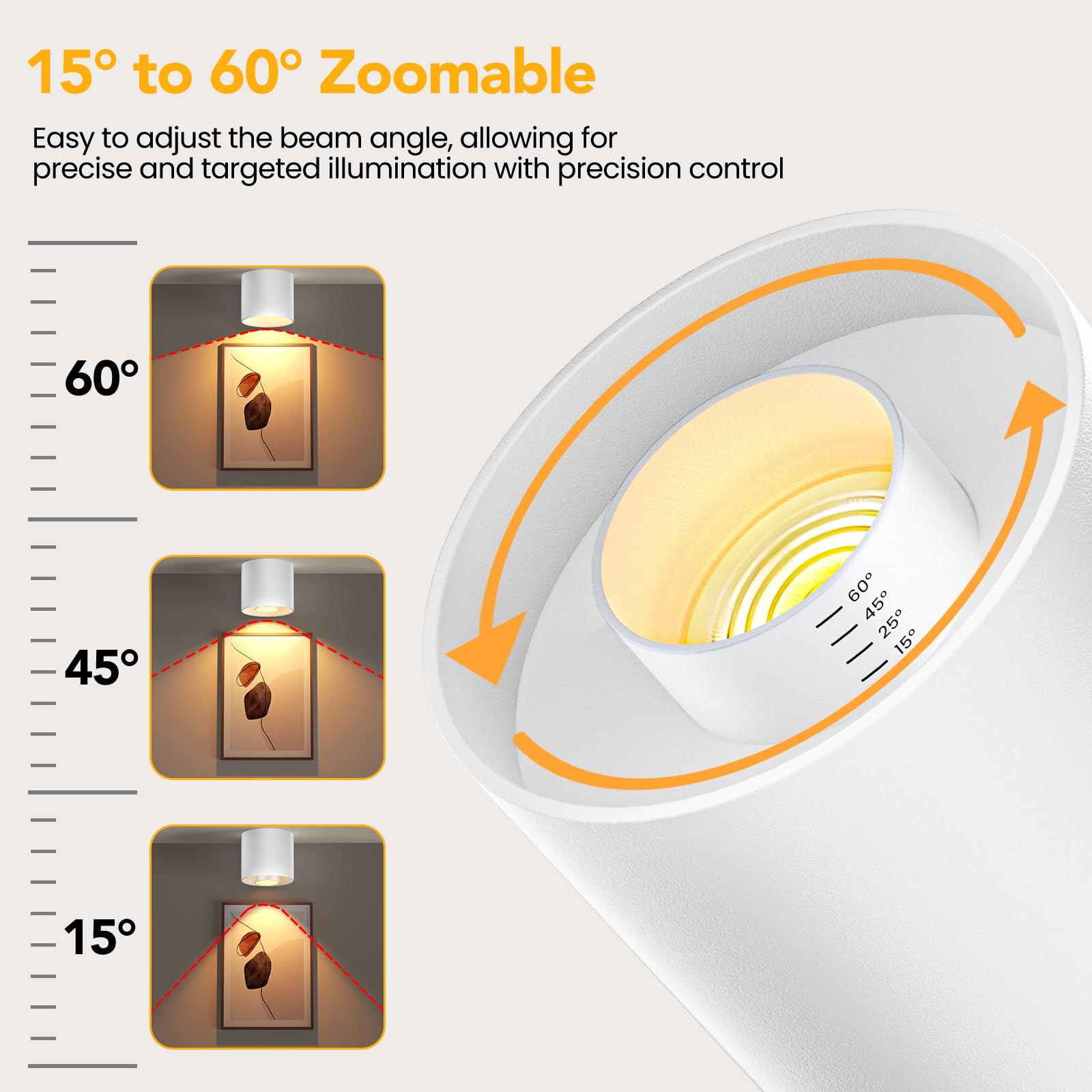 3-Color&Watt Zoomable Ceiling Spotlight Fixtures, Flush Mount Ceiling Light Fixture Dimmable LED Ceiling Spot Lights Indoor, 4.72