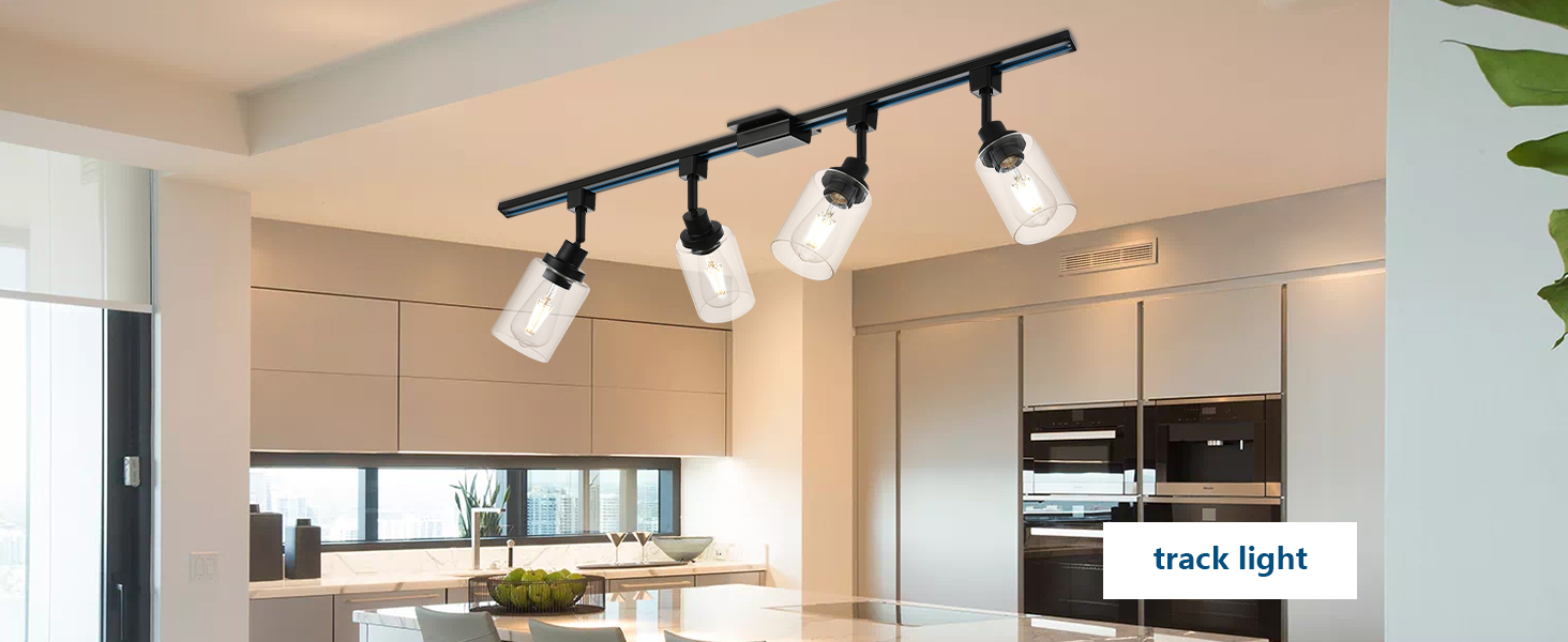 H-Type Track Lighting Heads Black with 39.3 Inches H-Type Tracking Rail (1)