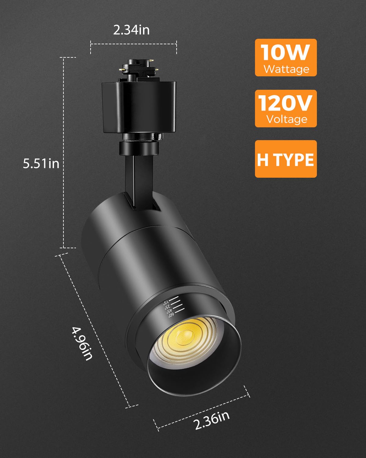 3-Color Zoomable LED Track Lighting Heads H Type Track Light Heads Dimmable Bright Ceiling Spotlight Fixtures, 3000K 4000K 5000K Adjustable, CRI90+ 15°-60° 1000lm