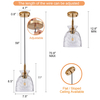 Glass Pendant Light for Kitchen Island,Industrial Pendant Lighting with Hammered Glass Shade,Modern Chandelier Hanging Ceiling Lighting for Dining Room Entryway,E26 Base,Gold 