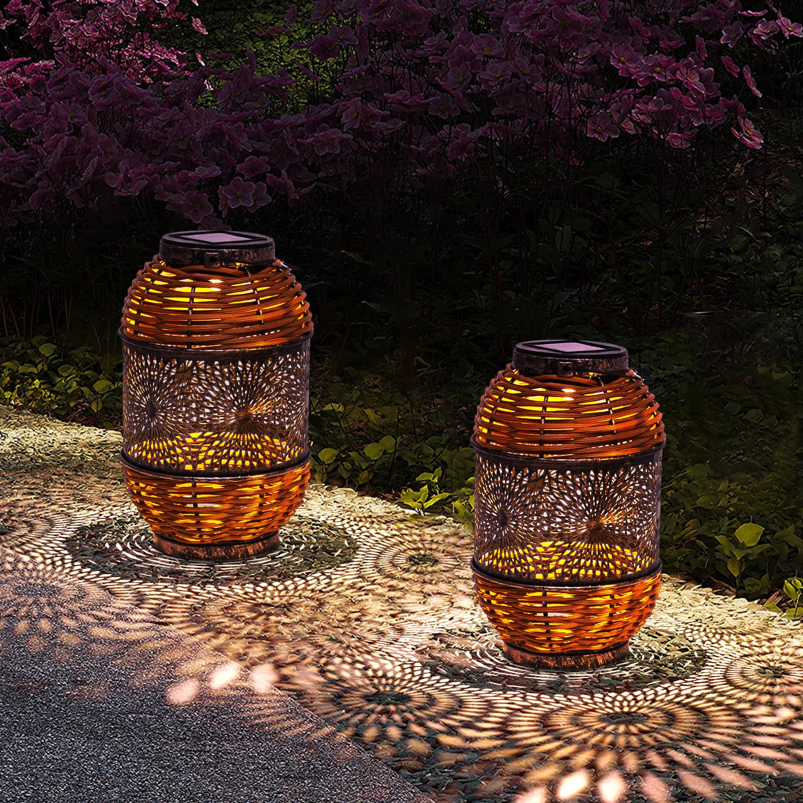 Solar Lanterns Outdoor Hanging Waterproof,Rattan Solar Lights for Outdoor Solar Table Lamps Decoration for Garden,Yard,Patio,Porch,Trees,Lawn,Pathway 