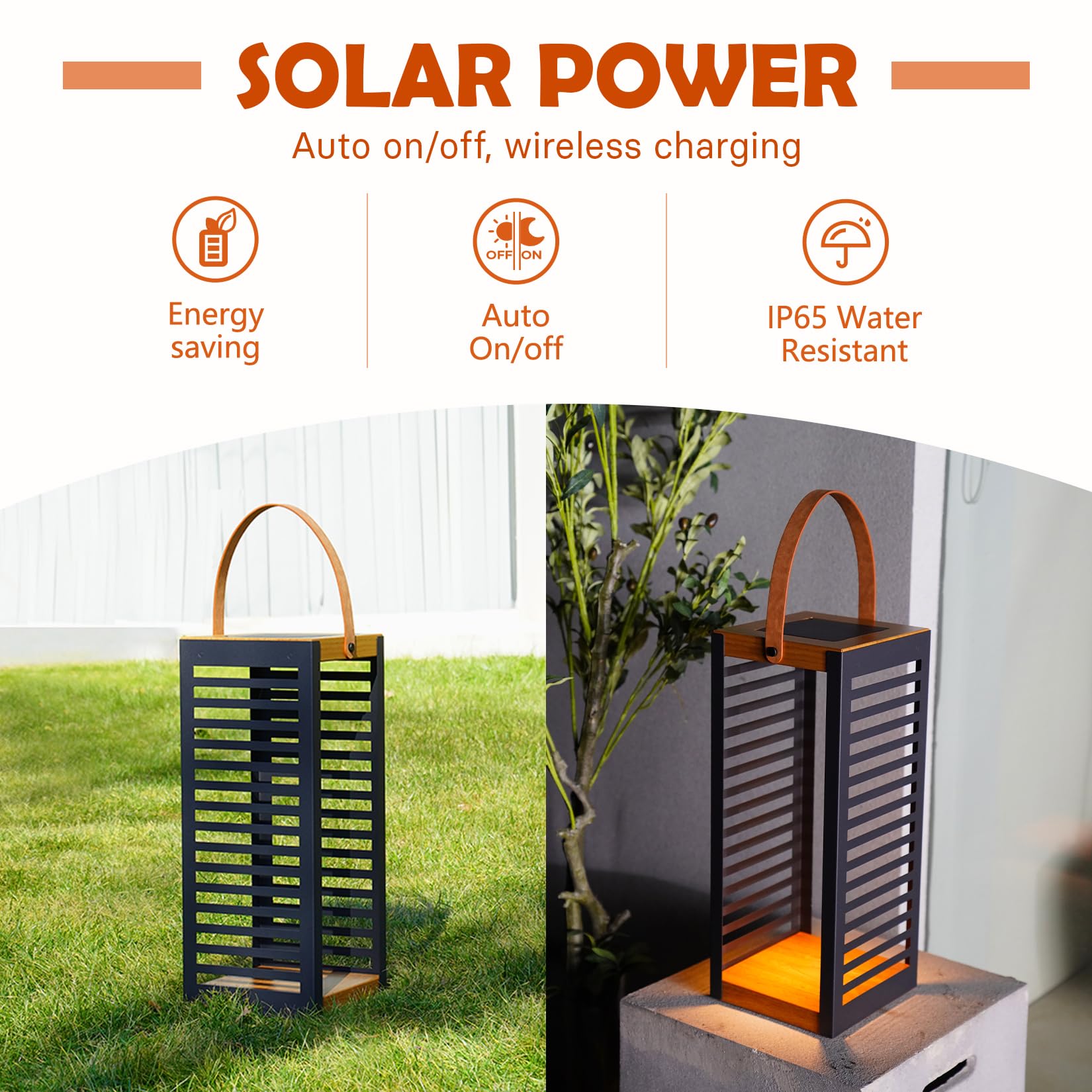  Outdoor Floor Lamp Solar Powered Light, Patio Waterproof Metal Solar Lantern with Handle, Plant Decor for Patio, Yard, Porch