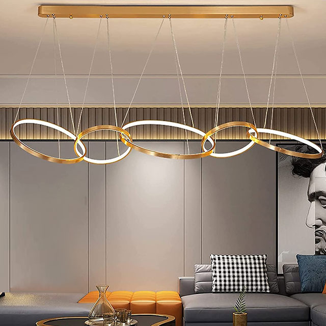 Luxurious Chandelier, Modern Minimalism Circle Rings Led Pendant Light Dining Room Lustre Gold Hanging Lamp Led Indoor Lighting D500+400+400+300+300MM 3000K Brass Metal