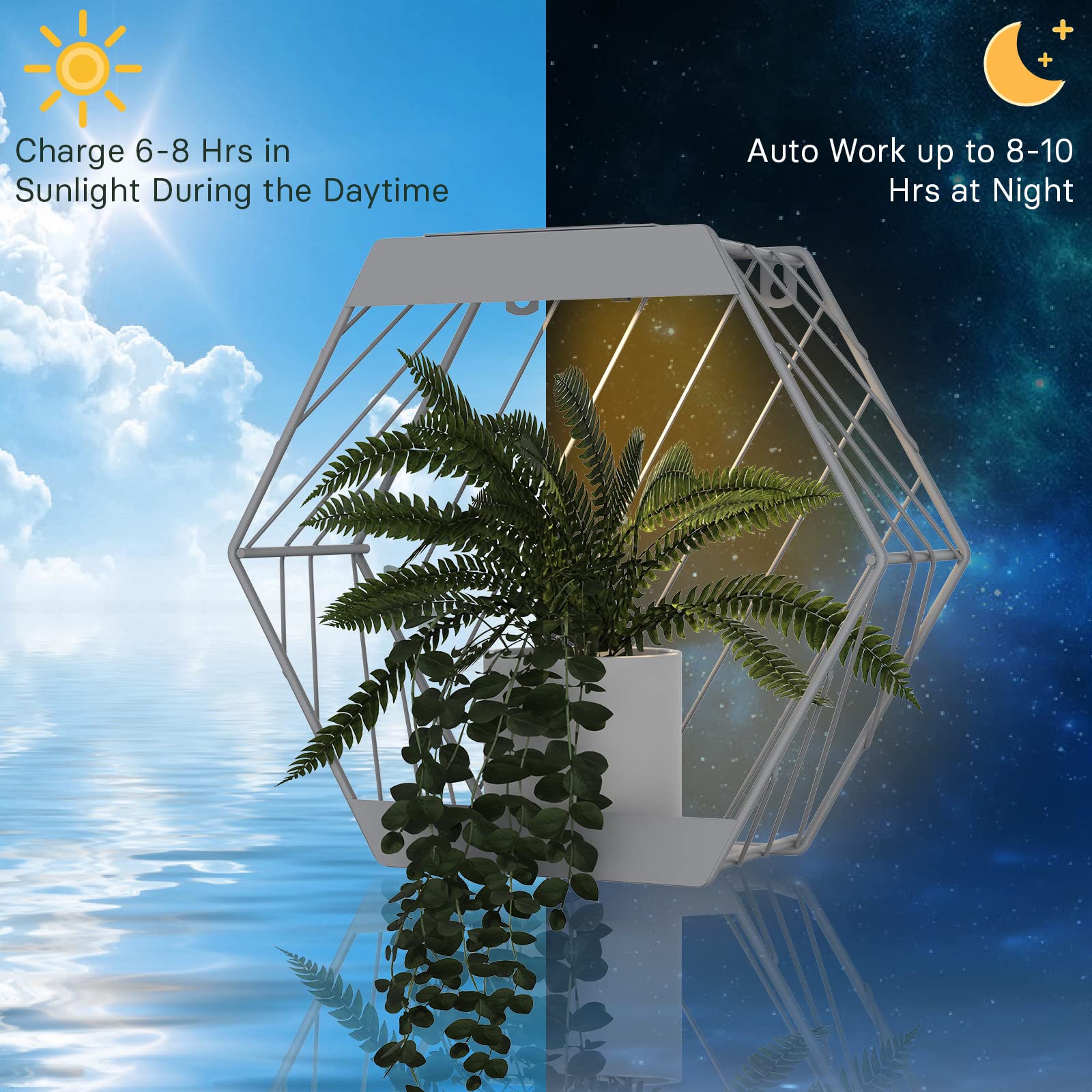 Grand patio Outdoor Leiden LED Solar Hexagon Wall Sconce Planter, with Dusk to Dawn Sensor Decor Wall Lighting for Garage Doorway Patio Yard, Cement Grey
