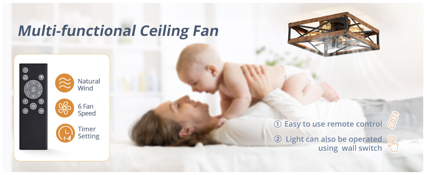 Caged Low Profile Ceiling Fans with Lights and Remote (6)