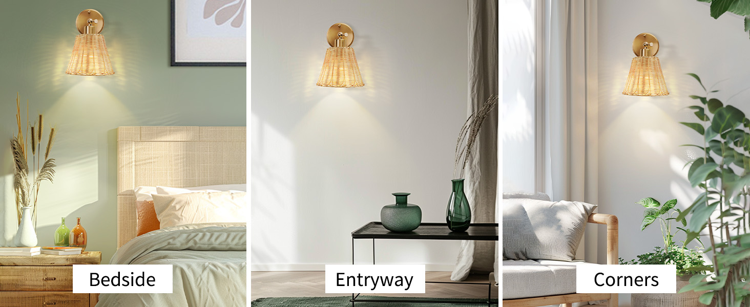 Rattan Rechargeable Battery Operated Wall Sconces Set (10)