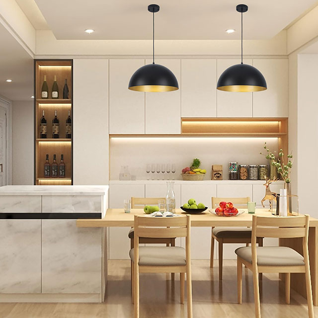 Industrial Dome Chandelier Vintage Farmhouse Black and Gold Pendant Light Fixtures Large Pendant Light E27 Aluminium for Kitchen Island Dining Room, Bedroom, Hallway, Foyer 