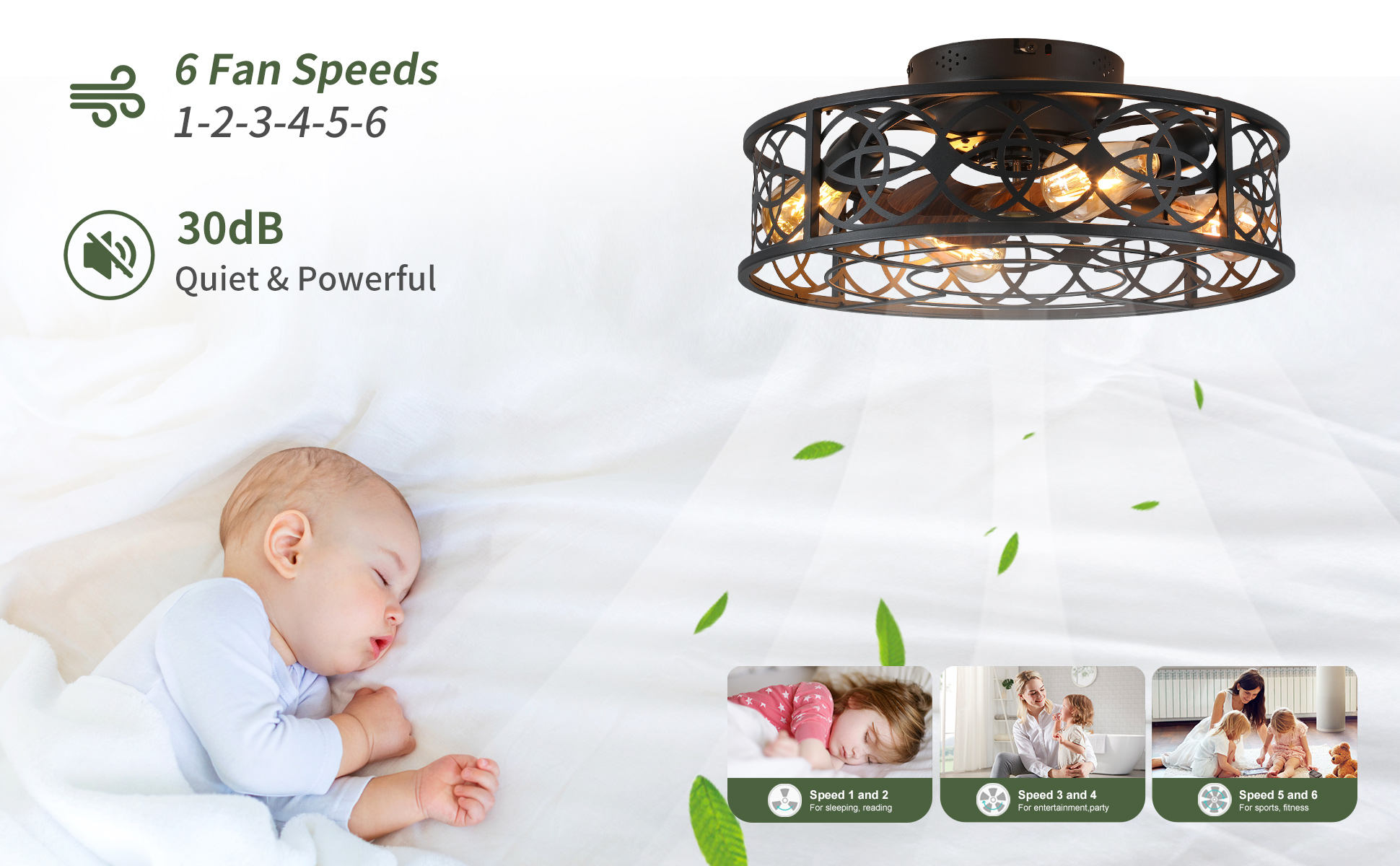 20Caged Ceiling Fans with Lights Remote Control Industrial Low Profile Flush Mount Ceiling Fan (3)