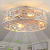 20"Caged Ceiling Fans with Lights Remote Control Industrial Low Profile Flush Mount Ceiling Fan,Farmhouse Bladeless Small Ceiling Fan with Light 4 Bulbs 6 Speed Reversible for Kitchen,Bedroom 