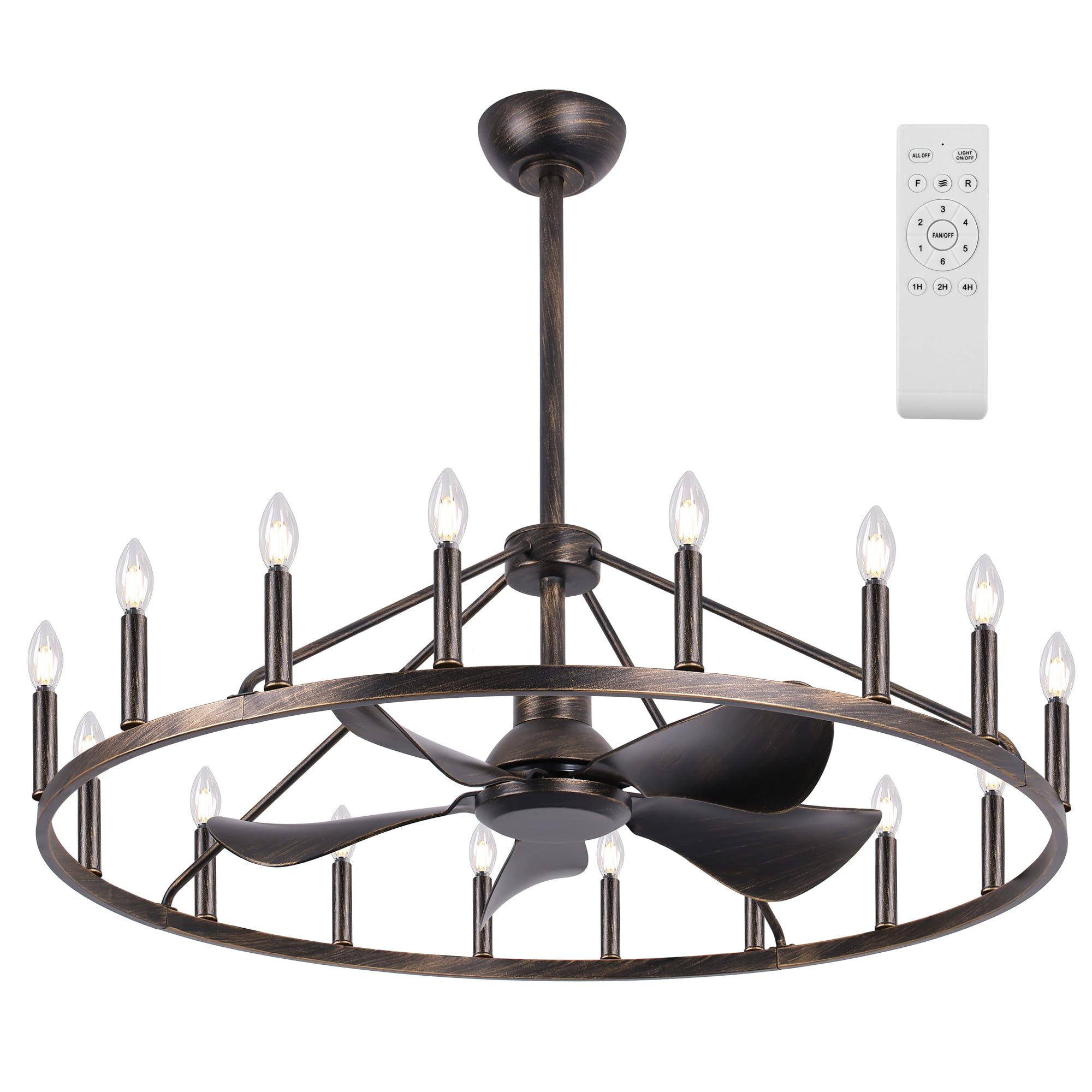 43" Wagon Wheel Ceiling Fan with 16-Lights- Snorder Ceiling Fans 