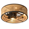 Rattan Boho Ceiling Fan with Light Flush Mount, 20 Inch Caged Ceiling Fans with Light and Remote Control, Low Profile Enclosed 6 Speeds for Bedroom Kitchen Living Room 