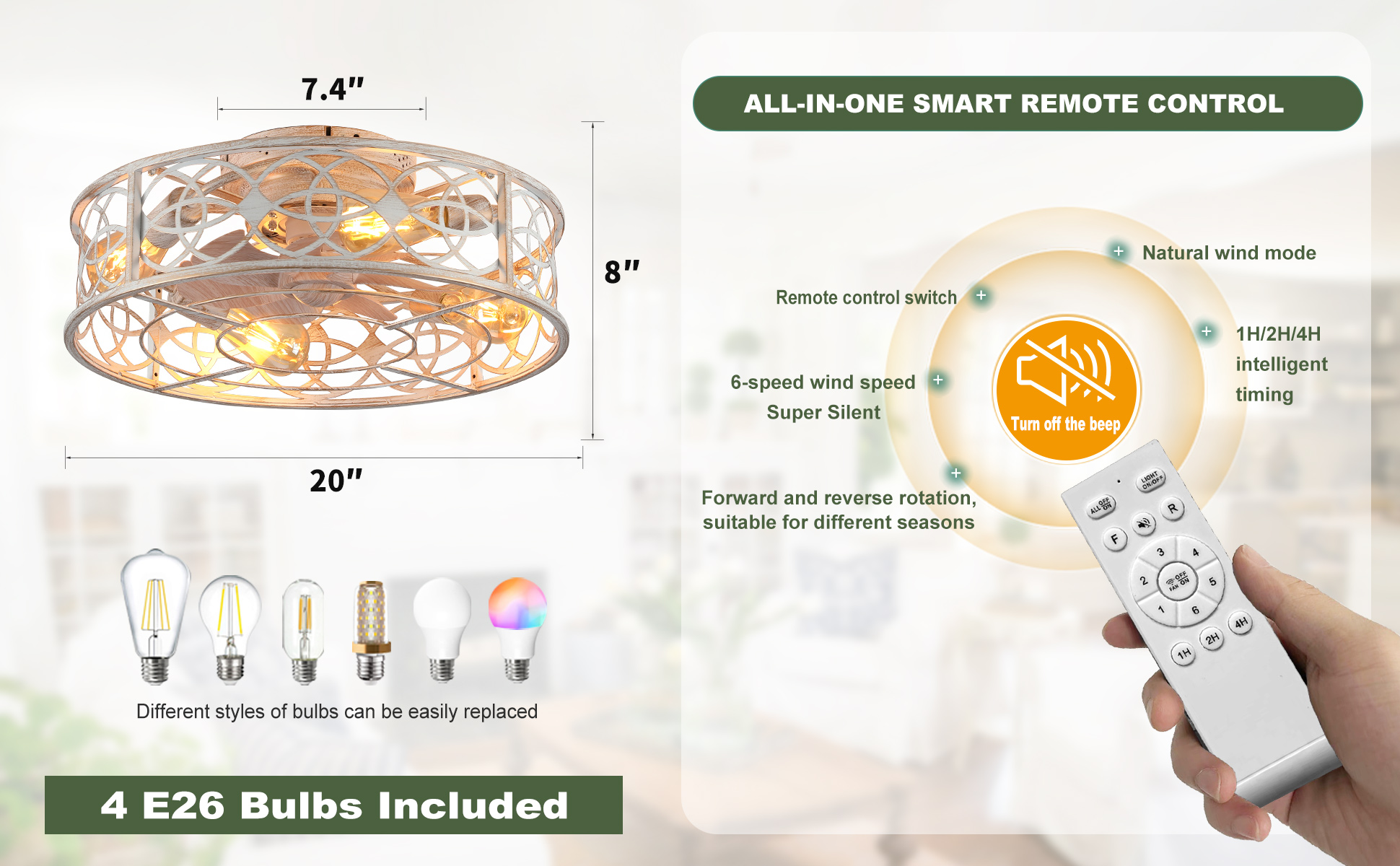 20Caged Ceiling Fans with Lights Remote Control Industrial Low Profile Flush Mount Ceiling Fan (5)