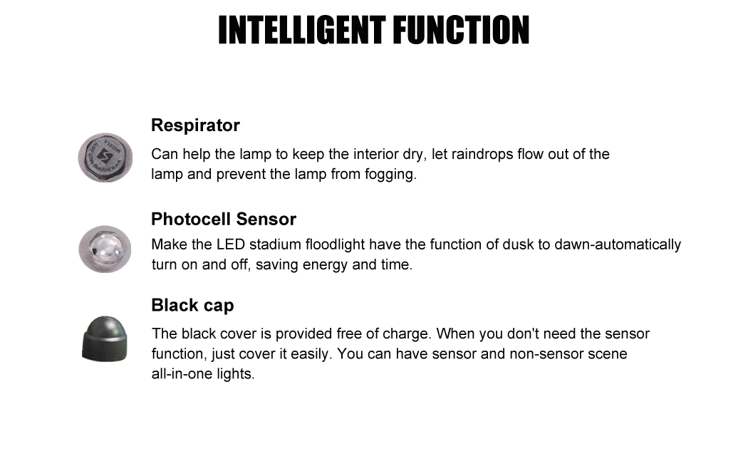 4. Intelligent function, respirator, photoelectric sensor, black cover, wholesale LED best-selling commercial floodlight, ETL CE SAA ROHS, 7-year warranty.