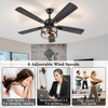 52 Inch Farmhouse Ceiling Fan with Lights and Remote,3-Lights Ceiling Fan with Caged Light Fixture,Rustic Ceiling Fan for Patio, Livingroom, Bedroom, Dining Room 