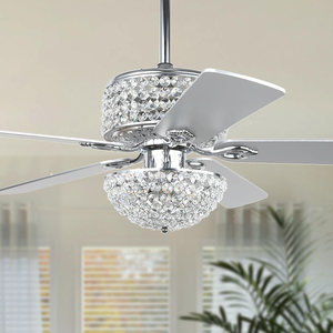 Crystal Ceiling Fan with Lights, 52” Modern Chandelier Fan with Remote Control, Quiet Fandelier with Reversible Dual Finish Blades, Indoor Fan Perfect for Living Room Dining Room, Bedroom, Silver 