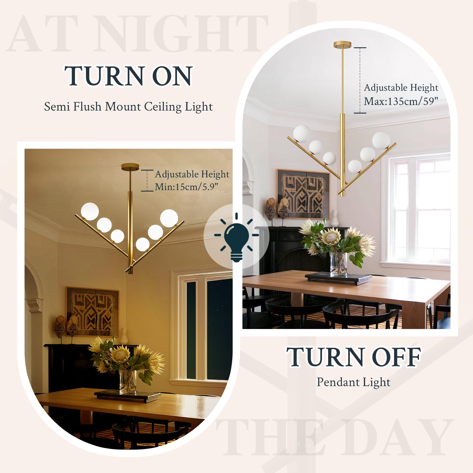 Modern Chandelier, 6/12 Lights Sputnik Chandelier Mid Century Chandelier with Milk Glass Shade Large Ceiling Pendant Light Fixture for Living Dining Room Foyer Bedroom