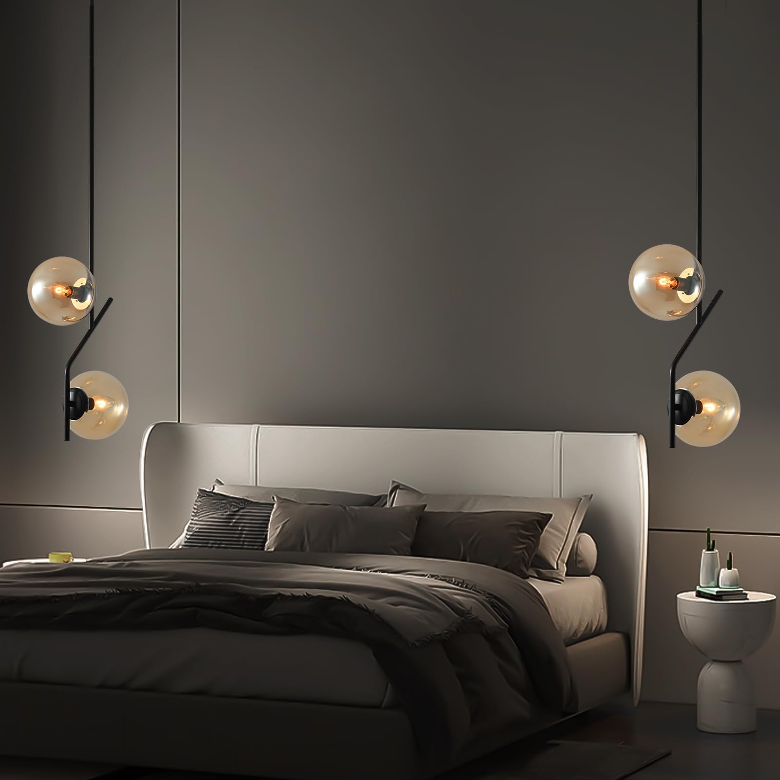 Pendant Light with Amber Glass Lampshade Mid Century Pendant Light Fixture Modern Chandelier for Kitchen Island,Bedroom,Dining Room 