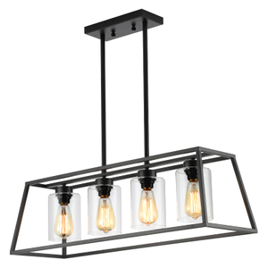 Dining Room Light Fixtures Over Table, Black Farmhouse Chandeliers for Dining Room 4/5/6-Lights with Cylinder Clear Glass, Apply to Rectangle Chandelier for Kitchen Island Bar Cafe 
