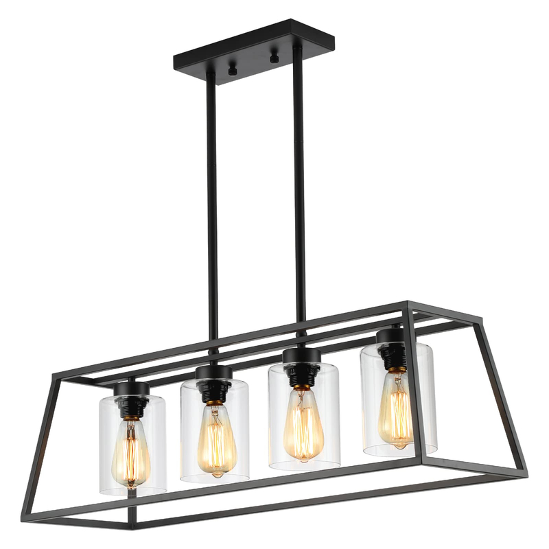 Dining Room Light Fixtures Over Table, Black Farmhouse Chandeliers for Dining Room 4/5/6-Lights with Cylinder Clear Glass, Apply to Rectangle Chandelier for Kitchen Island Bar Cafe 