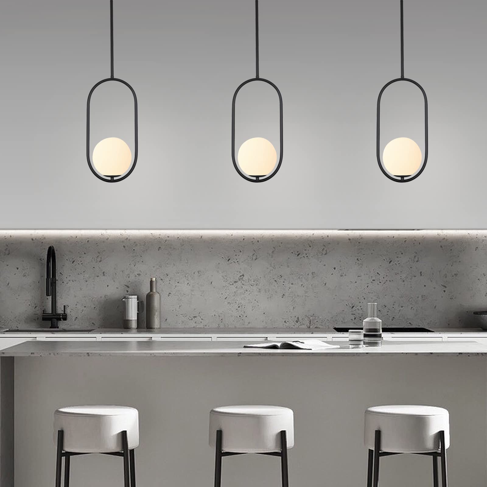 Pendant Lighting Modern Style Chandelier,Single Hanging Light Fixture Milky Glass Globe Lampshade Pendant Light Fixture for Kitchen Island,Dinning Room Bedroom 