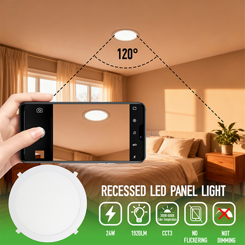 24W 3CCT Round Recessed LED Panel Light with CCT Switch | &Oslash;300mm