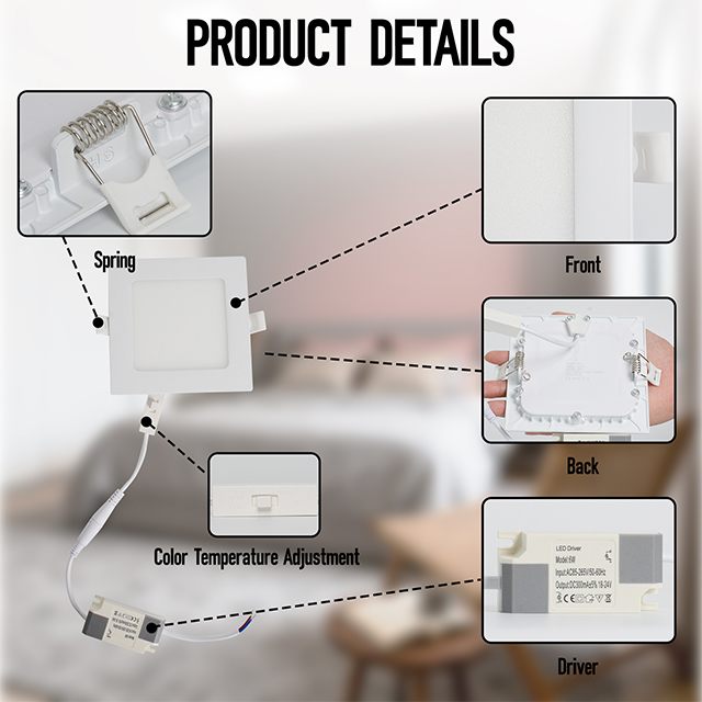 6W 3CCT Square Recessed LED Panel Light with CCT Switch | 120&times;120mm