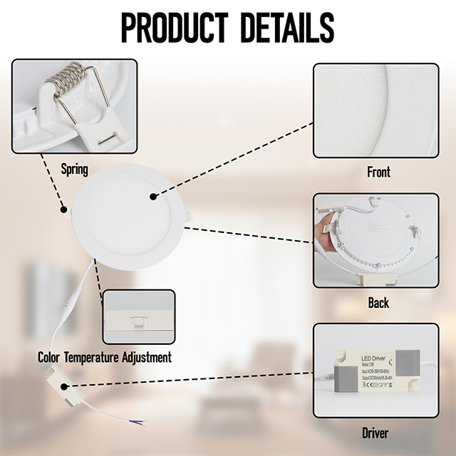 12W 3CCT Round Recessed LED Panel Light with CCT Switch | &Oslash;170mm