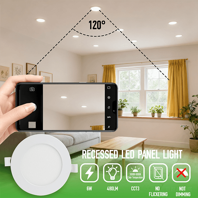 6W 3CCT Recessed LED Panel Light with CCT Switch | &Oslash;120mm