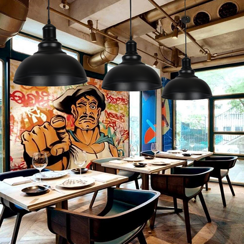 Industrial Lighting Vintage Pendant Lamp E27 Retro Lamp Metal Hanging Lamp for Kitchen Dining Room Living Room Restaurant Ø30cm Black Housing