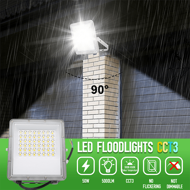 50W Led Floodlight Outdoor 5000LM Safety Lamp Waterproof IP65 Security Light Work Lighting 3CCT(3000K-4000K-6500K) Led Flood Light Outside for Garage, Garden, Backyard