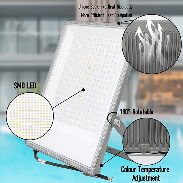 200W Led Floodlight Outdoor 20000LM Safety Lamp Waterproof IP65 Security Light Work Lighting 3CCT(3000K-4000K-6500K) Led Flood Light Outside for Garage, Garden, Backyard