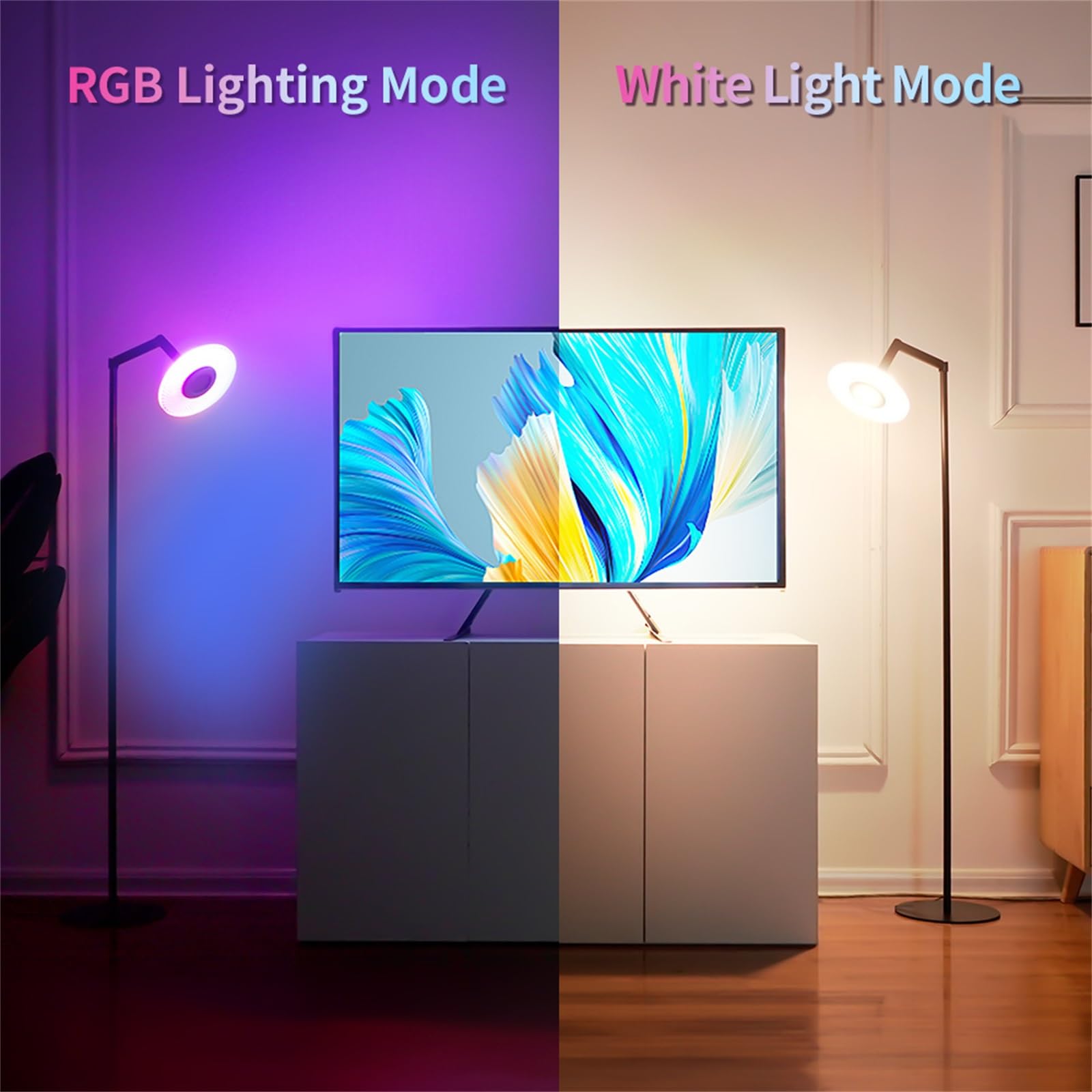 Floor Lamp for Living Room, RGBW Modern Floor Lamp with Music Sync, App & Remote Control, LED Tall Standing Lamp for Office, Bedroom, Gaming Room