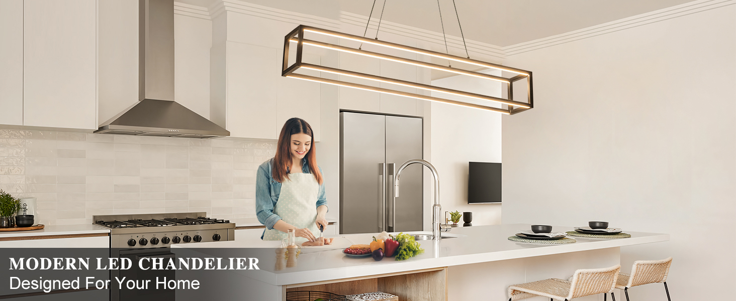 Modern LED Chandelier Linear Rectangle Chandelier Dimmable (1)