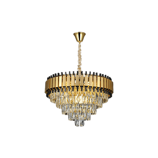 9302 High Quality Electroplated Iron LED Gold Crystal Chandelier With Oxidised Aluminium Outer Frame