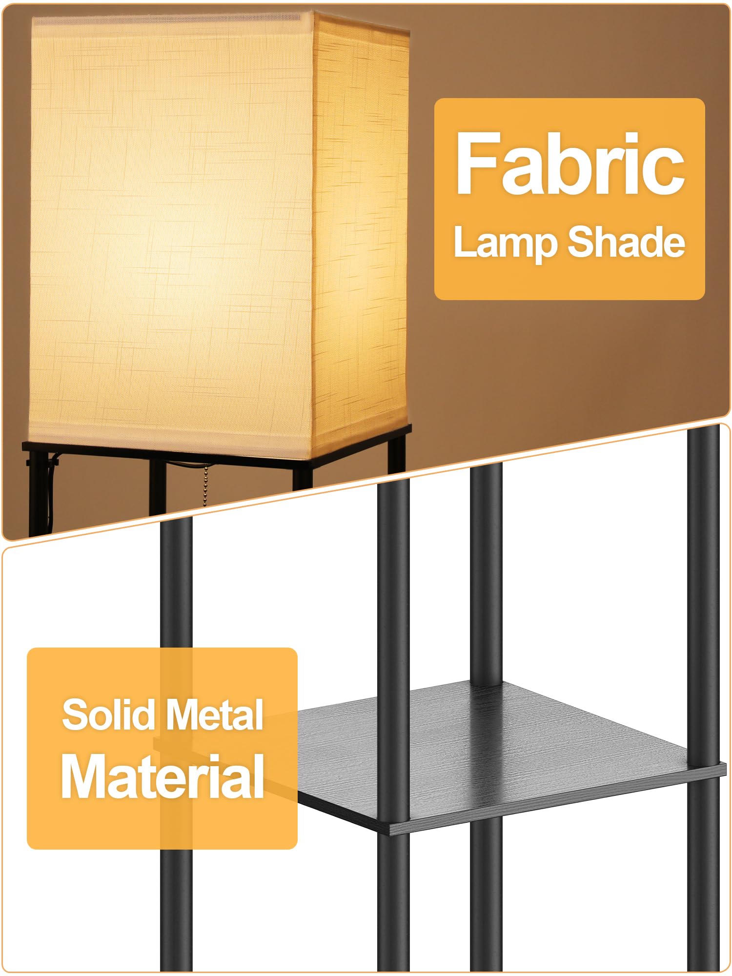 Floor Lamp with Shelves for Living Room, Shelf Floor Lamp with 3 CCT LED Bulb, Corner Display Standing Column Lamp Organizer Tower Nightstand with White Linen Shade for Bedroom, Office 