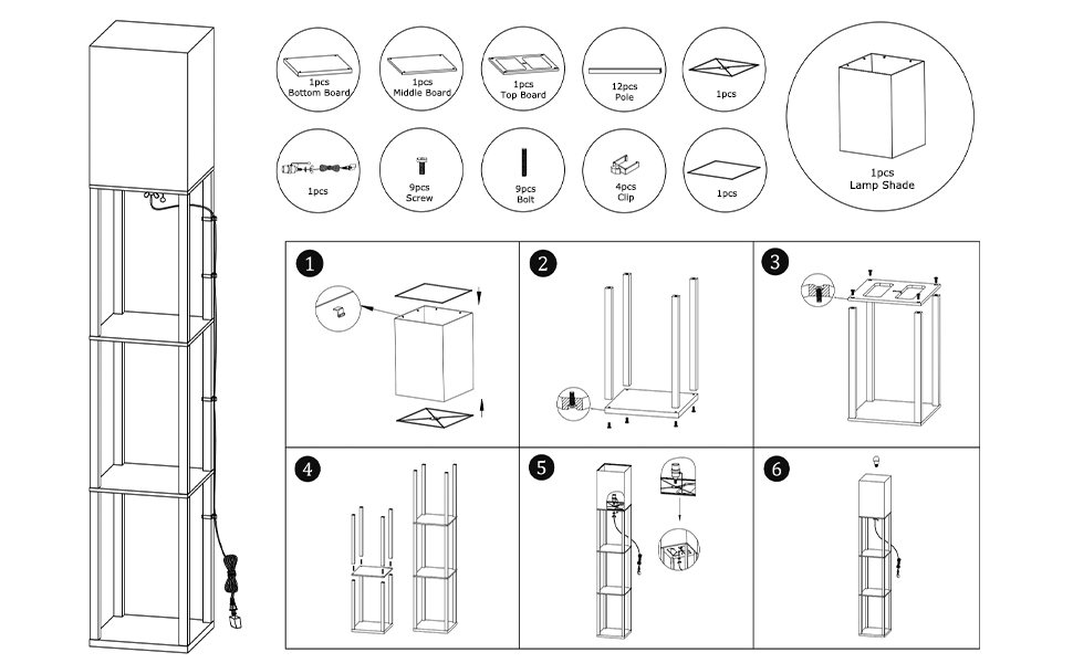 Floor Lamp with Shelves for Living Room (4)