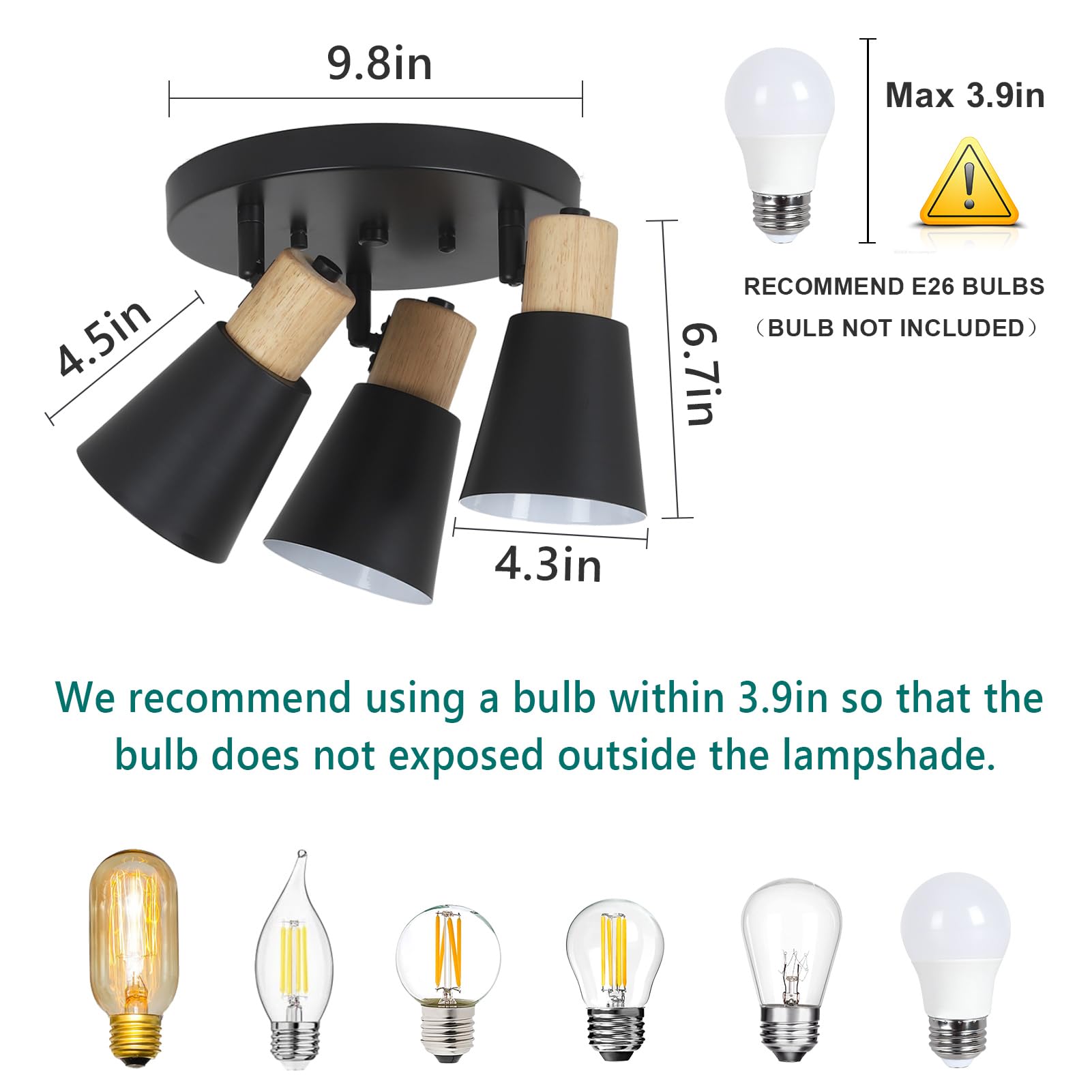 Industrial Flush Mount Ceiling Light Fixture, 3-Lights Multi-Directional Rotating Ceiling Lamp, Metal Black Kitchen Light Fixtures Ceiling Mount, Vintage Bedroom Ceiling Lights